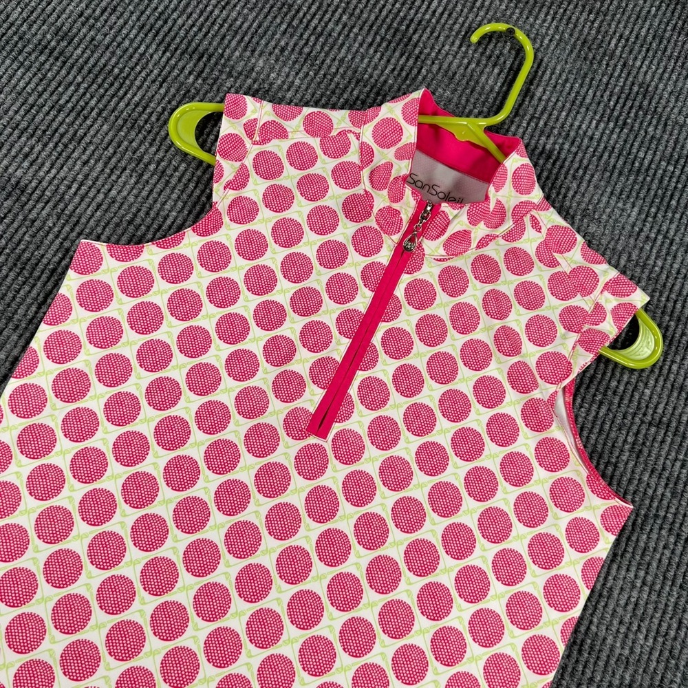 San Soleil Polo Shirt Womens Small Pink Geometric Sleeveless 1/4 Zip Golf Tennis